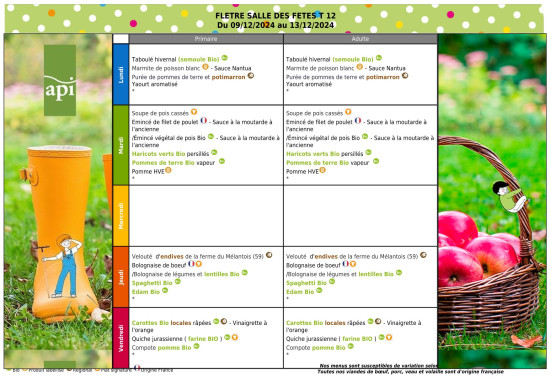 Consultez les Menus de la Semaine :